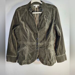 Coldwater Creek Dark Olive Snap Cotton Blazer Sz P14